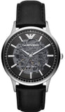 Emporio Armani Meccanico Skeleton Automatic Black Dial Black Leather Strap Watch for Men - AR60038 Authentic Buy Shop Now