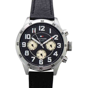 Tommy Hilfiger Sport Chronograph Black Dial Black Leather Strap Watch for Men - 1791050 Authentic Buy Shop Now