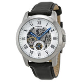 Fossil Grant Skeleton White Dial Black Leather Strap Watch for Men - ME3053 Authentic Buy Shop Now