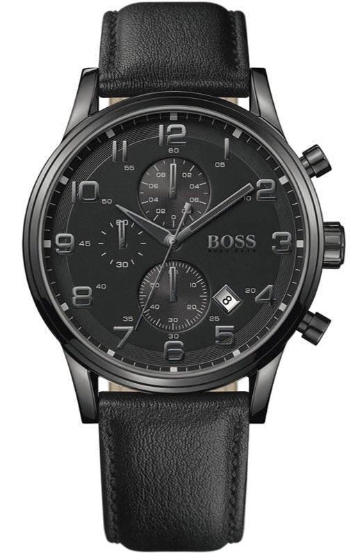 Hugo Boss Blackout Chronograph Black Dial Black Leather Strap Watch For Men - HB1512567 Authentic Buy Shop Now