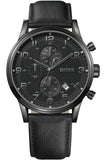 Hugo Boss Blackout Chronograph Black Dial Black Leather Strap Watch For Men - HB1512567 Authentic Buy Shop Now
