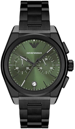 Emporio Armani Federico Chronograph Green Dial Black Steel Strap Watch For Men - AR11562 Authentic Buy Shop Now