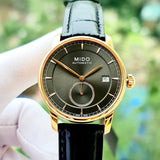 Mido Baroncelli III Automatic Grey Dial Black Leather Strap Watch For Men - M8600.3.13.4 Authentic Buy Shop Now