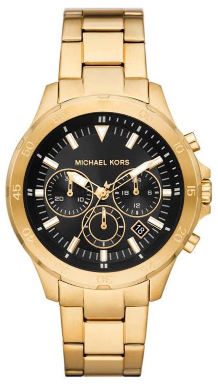 Michael Kors Greyson Chronograph Black Dial Gold Steel Strap Watch For Men - MK9108 Authentic Buy Shop Now