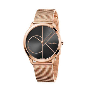 Calvin Klein Minimal Black Dial Rose Gold Mesh Bracelet Watch for Men - K3M21621 Authentic Buy Shop Now