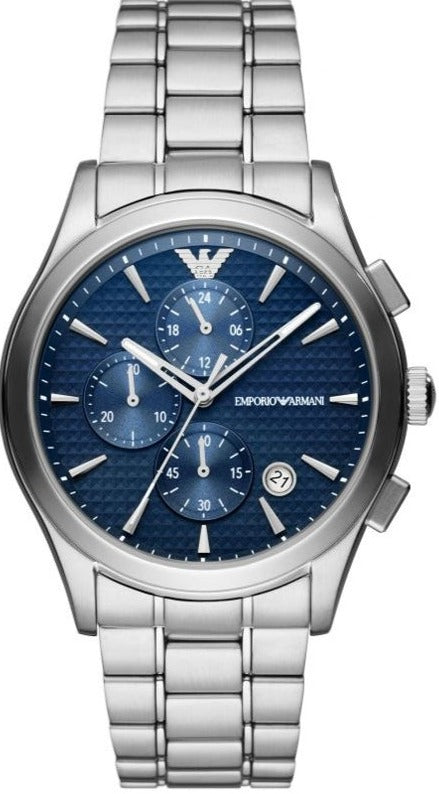 Emporio Armani Chronograph Blue Dial Silver Steel Strap Watch For Men - AR11528 Authentic Buy Shop Now