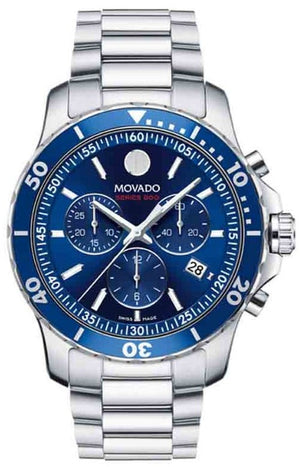 Movado Series 800 Chronograph Blue Dial Silver Steel Strap Watch For Men - 2600141 Authentic Buy Shop Now