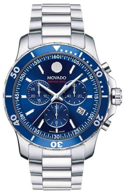 Movado Series 800 Chronograph Blue Dial Silver Steel Strap Watch For Men - 2600141 Authentic Buy Shop Now