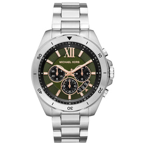 Michael Kors Brecken Chronograph Green Dial Silver Steel Strap Watch For Men - MK8984 Authentic Buy Shop Now