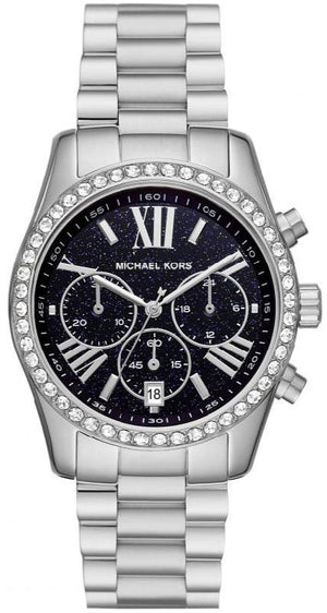 Michael Kors Lexington Chronograph Black Dial Silver Steel Strap Watch For Women - MK7277 Authentic Buy Shop Now