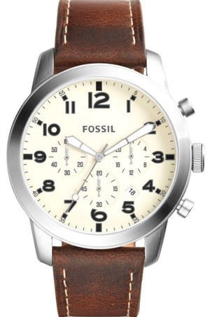 Fossil Pilot Chronograph White Dial Brown Leather Strap Watch for Men - FS5146 Authentic Buy Shop Now