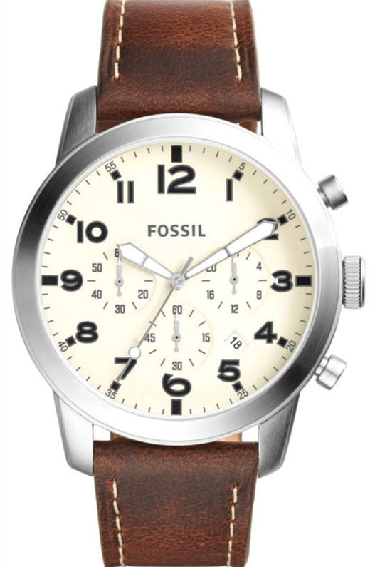 Fossil Pilot Chronograph White Dial Brown Leather Strap Watch for Men - FS5146 Authentic Buy Shop Now
