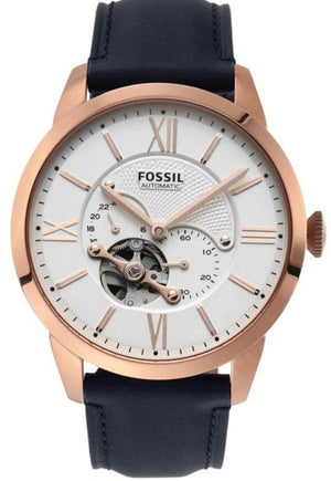 Fossil Townsman Automatic White Dial Navy Blue Leather Strap Watch for Men - ME3171 Authentic Buy Shop Now