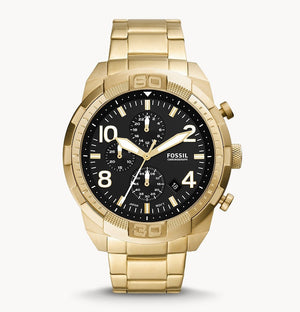 Fossil Bronson Chronograph Black Dial Gold Steel Strap Watch for Men - FS5877 Authentic Buy Shop Now