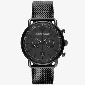 Emporio Armani Aviator Chronograph Black Dial Black Mesh Bracelet Watch For Men - AR11264 Authentic Buy Shop Now