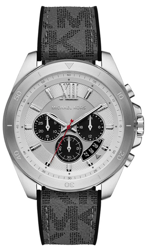 Michael Kors Brecken Chronograph Silver Dial Grey Leather Strap Watch For Men - MK8922 Authentic Buy Shop Now