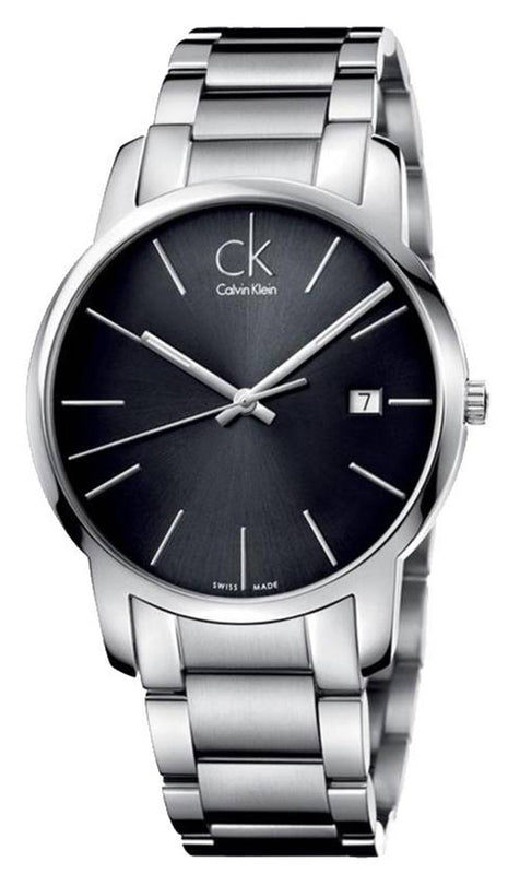 Calvin Klein City Date Black Dial Silver Steel Strap Watch for Men - K2G2G143 Authentic Buy Shop Now