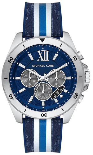 Michael Kors Brecken Chronograph Blue Dial Two Tone PVC Strap Watch For Men - MK8950 Authentic Buy Shop Now