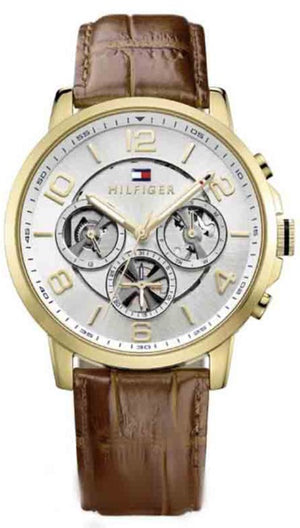 Tommy Hilfiger Keagan Quartz Silver Dial Brown Leather Strap Watch for Men - 1791291 Authentic Buy Shop Now