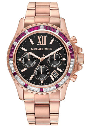 Michael Kors Everest Chronograph Black Dial Rose Gold Steel Strap Watch for Women - MK6972 Authentic Buy Shop Now