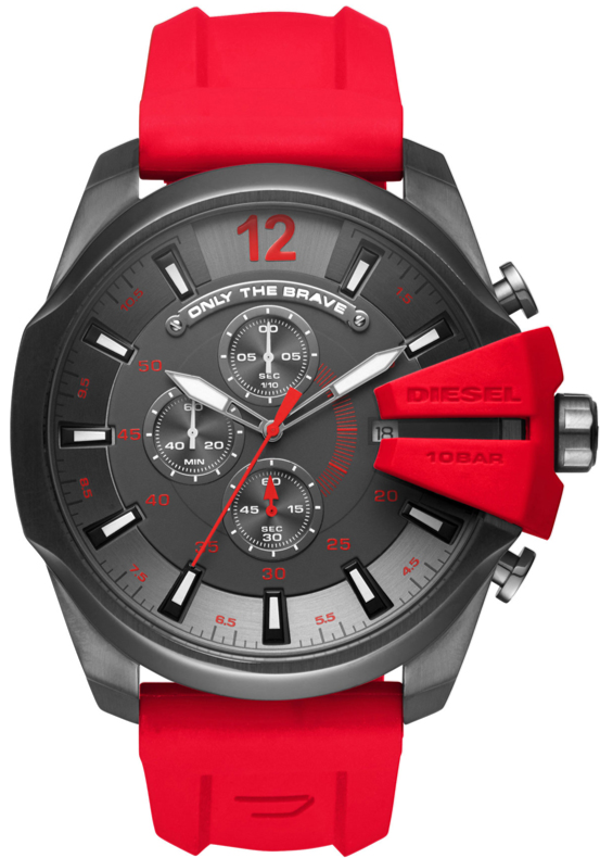 Diesel Mega Chief Chronograph Black Dial Red Silicone Strap Watch For Men - DZ4427 Authentic Buy Shop Now