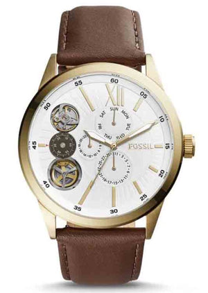 Fossil Flynn Twist Mechanical White Dial Brown Leather Strap Watch for Men - BQ2218 Authentic Buy Shop Now