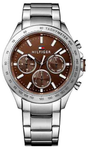 Tommy Hilfiger Hudson Chronograph Quartz Brown Dial Silver Steel Strap Watch For Men - 1791229 Authentic Buy Shop Now