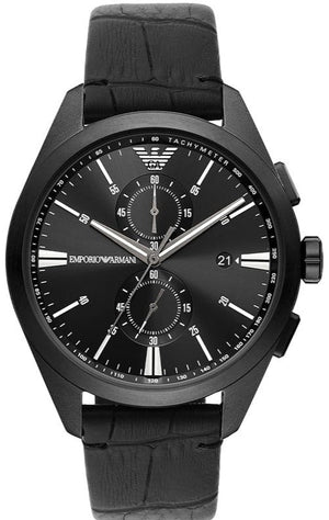 Emporio Armani Claudio Chronograph Black Dial Black Leather Strap Watch For Men - AR11483 Authentic Buy Shop Now