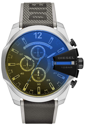 Diesel Mega Chief Chronograph Black Dial Grey Nylon Strap Watch For Men - DZ4523 Authentic Buy Shop Now