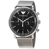 Emporio Armani Chronograph Black Dial Silver Mesh Bracelet Watch For Men - AR11104 Authentic Buy Shop Now