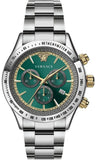 Versace Classic Chronograph Quartz Green Dial Silver Steel Strap Watch For Men - VEV700721 Authentic Buy Shop Now