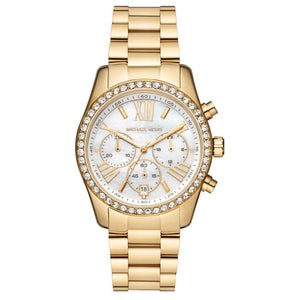 Michael Kors Lexington Mother of Pearl White Dial Gold Steel Strap Watch For Women - MK7241 Authentic Buy Shop Now