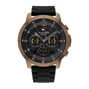 Tommy Hilfiger Luca Chronograph Black Dial Black Rubber Strap Watch For Men - 1710491 Authentic Buy Shop Now