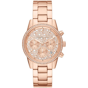 Michael Kors Ritz Chronograph Rose Gold Dial Rose Gold Steel Strap Watch For Women - MK7302 Authentic Buy Shop Now