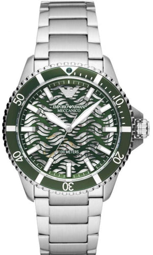 Emporio Armani Diver Automatic Green Dial Silver Steel Strap Watch For Men - AR60061 Authentic Buy Shop Now