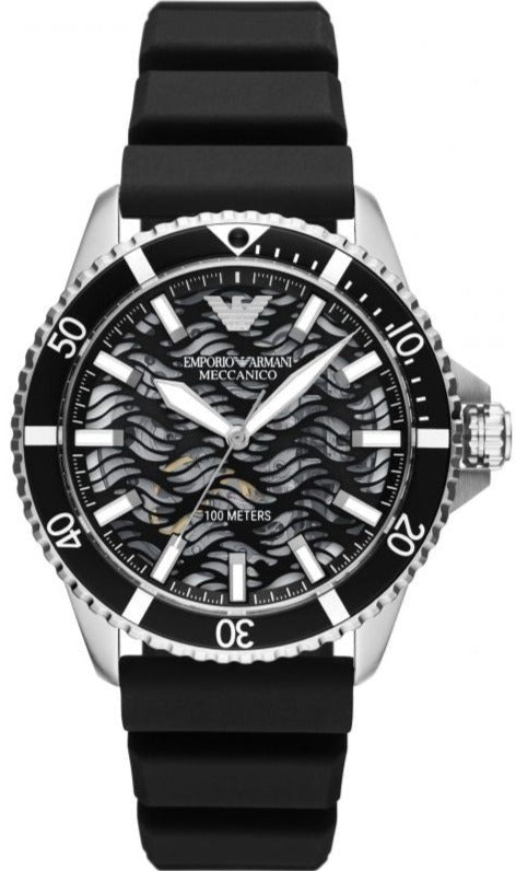 Emporio Armani Meccanico Automatic Black Dial Black Silicone Strap Watch For Men - AR60062 Authentic Buy Shop Now
