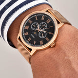 Guess Delancy Black Dial Rose Gold Mesh Bracelet Watch for Men - W0871G5 Authentic Buy Shop Now