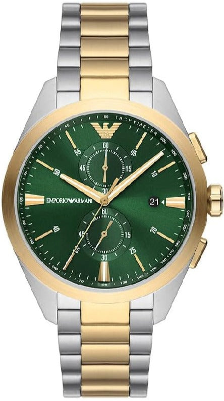 Emporio Armani Claudio Chronograph Green Dial Two Tone Steel Strap Watch For Women - AR11511 Authentic Buy Shop Now