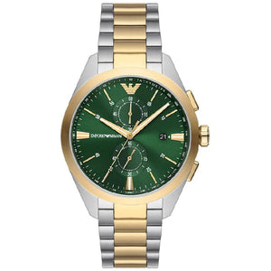 Emporio Armani Claudio Chronograph Green Dial Two Tone Steel Strap Watch For Women - AR11511 Authentic Buy Shop Now