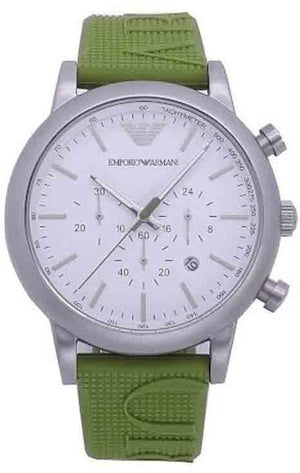Emporio Armani Chronograph White Dial Green Rubber Strap Watch For Men - AR11022 Authentic Buy Shop Now
