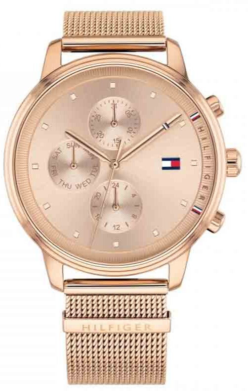 Tommy Hilfiger Blake Chronograph Rose Gold Dial Rose Gold Mesh Bracelet Watch For Women - 1781907 Authentic Buy Shop Now