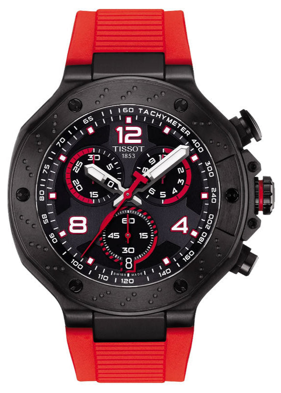 Tissot T Race Chronograph Black Dial Red Rubber Strap Watch For Men - T141.417.37.057.01 Authentic Buy Shop Now