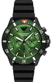 Emporio Armani Diver Chronograph Quartz Green Dial Black Silicon Strap Watch For Men - AR11463 Authentic Buy Shop Now