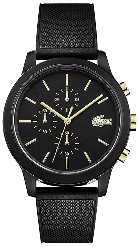 Lacoste 12.12 Chronograph Black Dial Black Silicon Strap Watch for Men - 2011012 Authentic Buy Shop Now