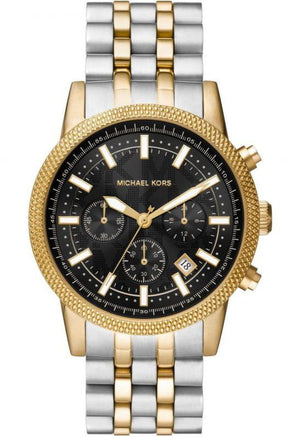 Michael Kors Hutton Chronograph Black Dial Two Tone Steel Strap Watch For Men - MK8954 Authentic Buy Shop Now