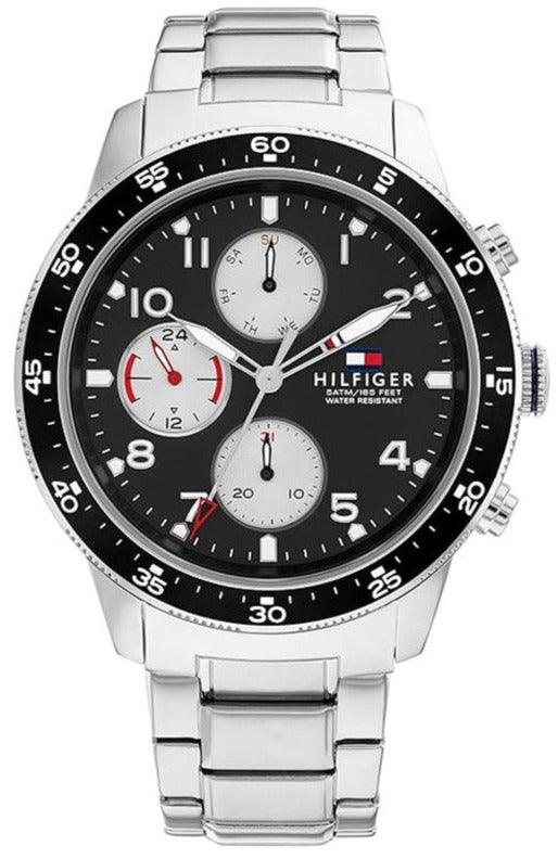 Tommy Hilfiger Jimmy Multifunction Black Dial Silver Steel Strap Watch For Men - 1791950 Authentic Buy Shop Now