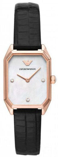 Emporio Armani Gioia Quartz Mother of Pearl Dial Black Leather Strap Watch For Women - AR11390 Authentic Buy Shop Now