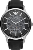 Emporio Armani Meccanico Skeleton Automatic Black Dial Black Leather Strap Watch for Men - AR60038 Authentic Buy Shop Now