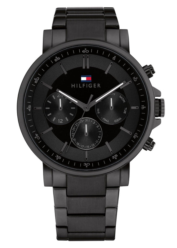 Tommy Hilfiger Tyson Chronograph Black Dial Black Steel Strap Watch For Men - 1710590 Authentic Buy Shop Now