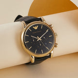 Emporio Armani Luigi Chronograph Black Dial Black Leather Watch For Men - AR1917 Authentic Buy Shop Now